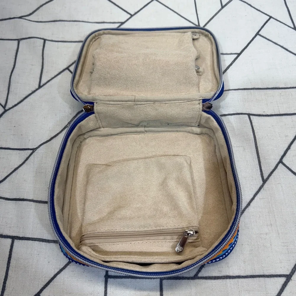 Brighton Jewelry Organizer Case OS Blue Butterfly Floral Travel Zip Square Pouch